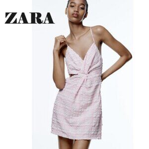 NWT Zara Textured Cut-Out Pink & White Mini Dress